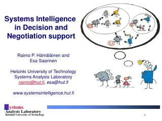 Systems Intelligence in Decision and Negotiation support