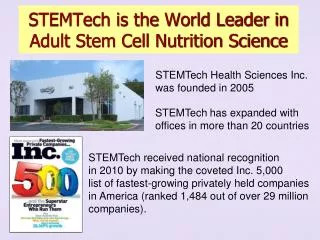 STEMTech is the World Leader in Adult Stem Cell Nutrition Science