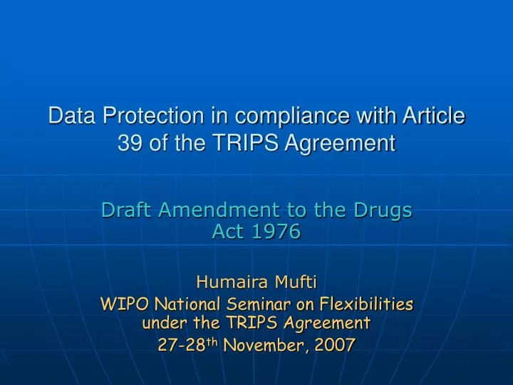 data protection in compliance with article 39 of the trips agreement