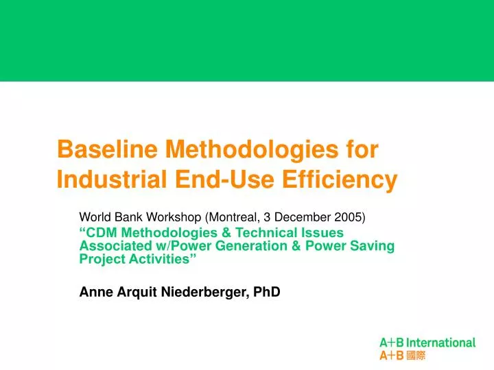 baseline methodologies for industrial end use efficiency